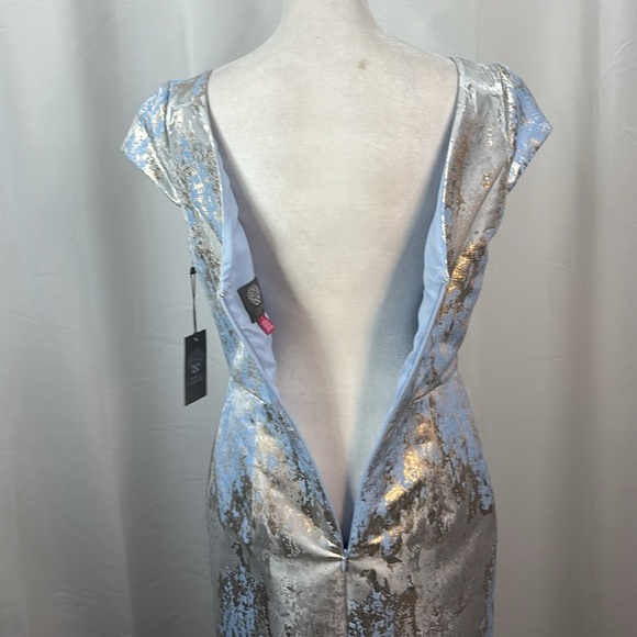 Vince Camuto Blue Metallic Foiled Jacquard Fit-And-Flare Dress- NWT - Picture 12 of 15